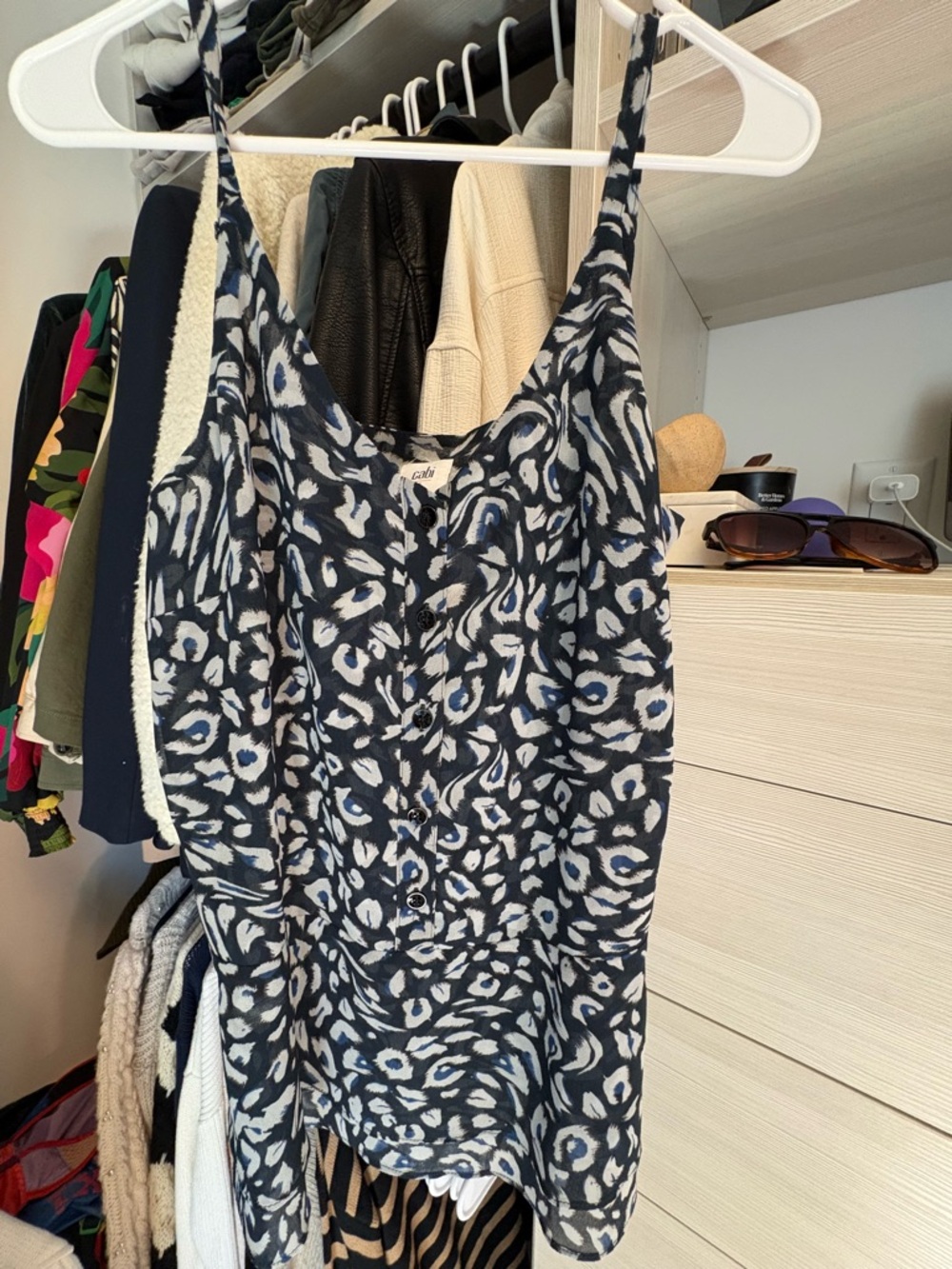 CAbi Blue and White Abstract Print Blouse